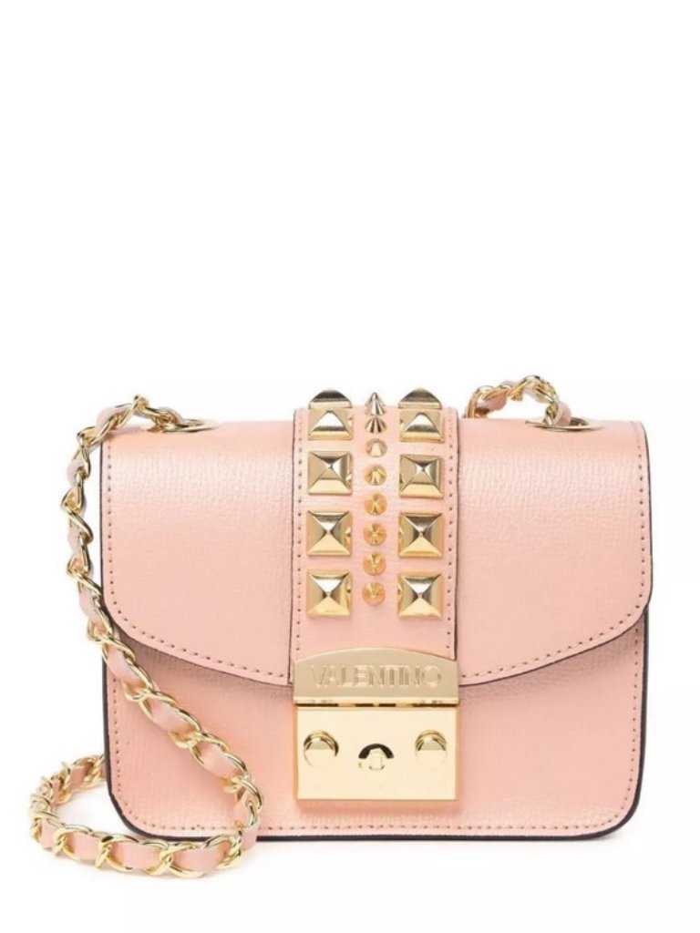 New Mario Valentino Fleurette Palmellato Studded Shoulder Bag In Rose